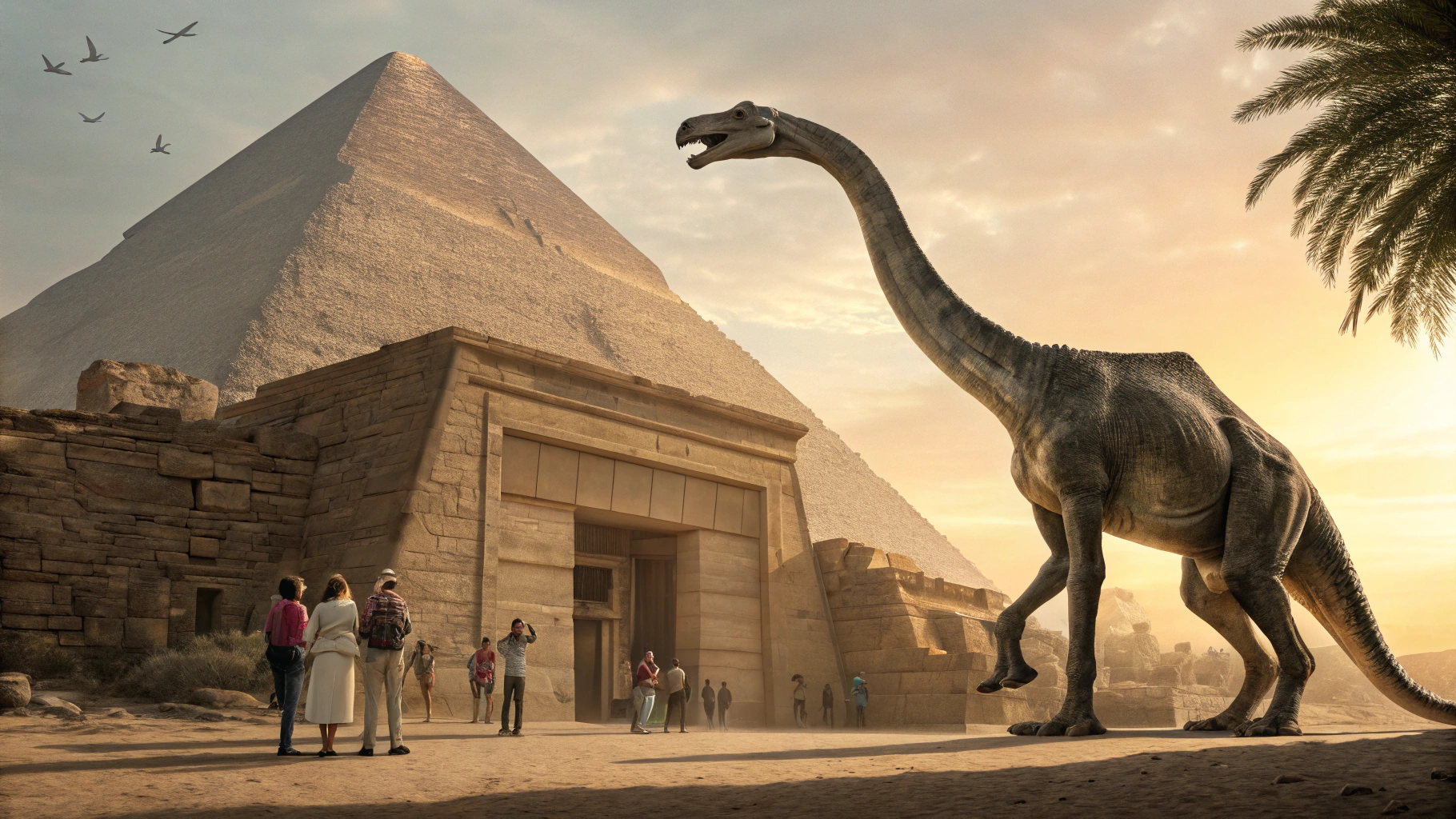 The Brachiosaurus finally realized its size after arriving at the entrance.