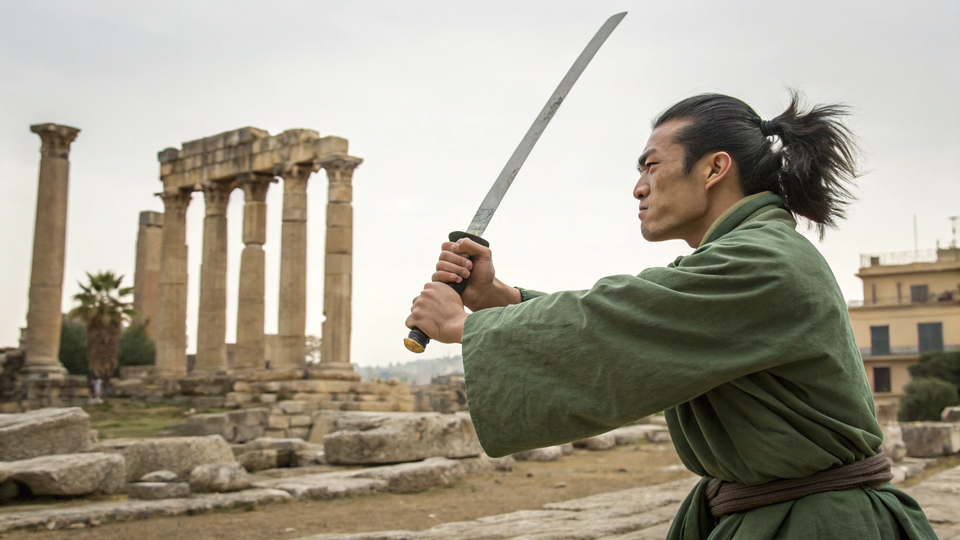 Japanese samurai in fighting mode