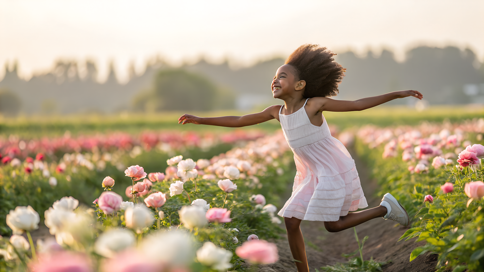 girl dancing in the flower field