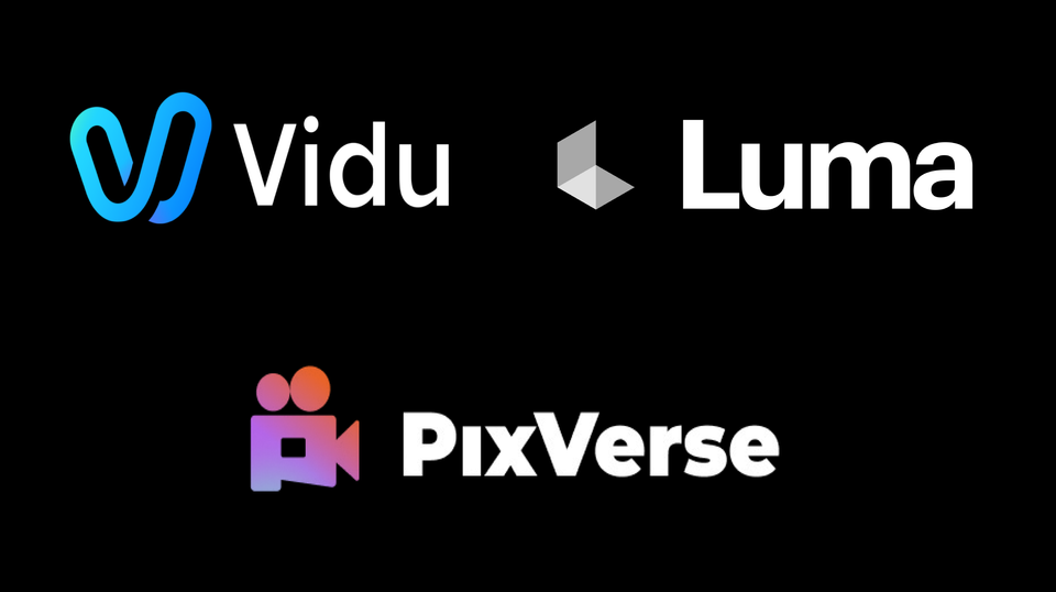 Vidu, Luma, PixVerse logos, three-way cross